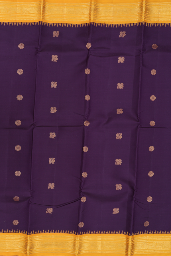Kanchipuram Silk Saree Deep Purple With Peacock Chakram Buttas
