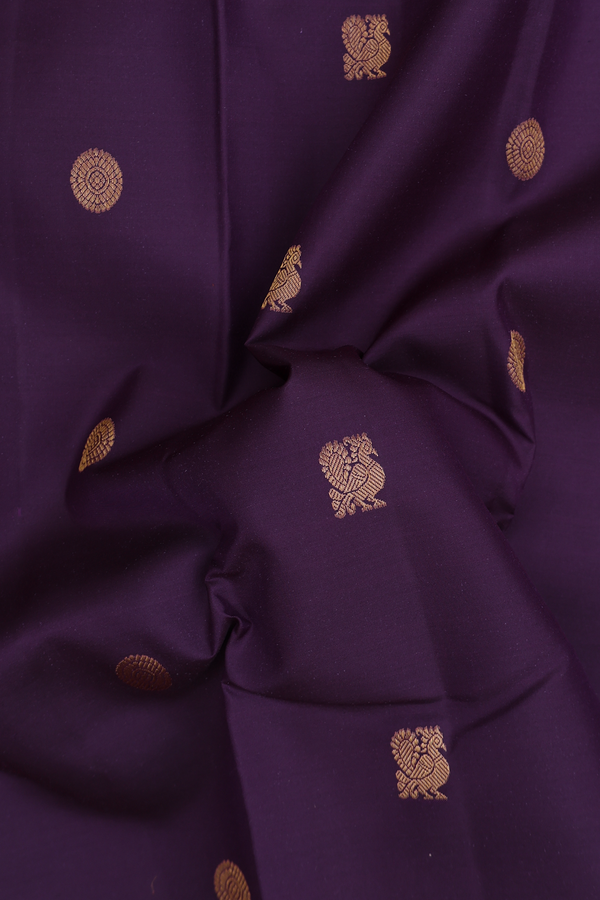 Kanchipuram Silk Saree Deep Purple With Peacock Chakram Buttas