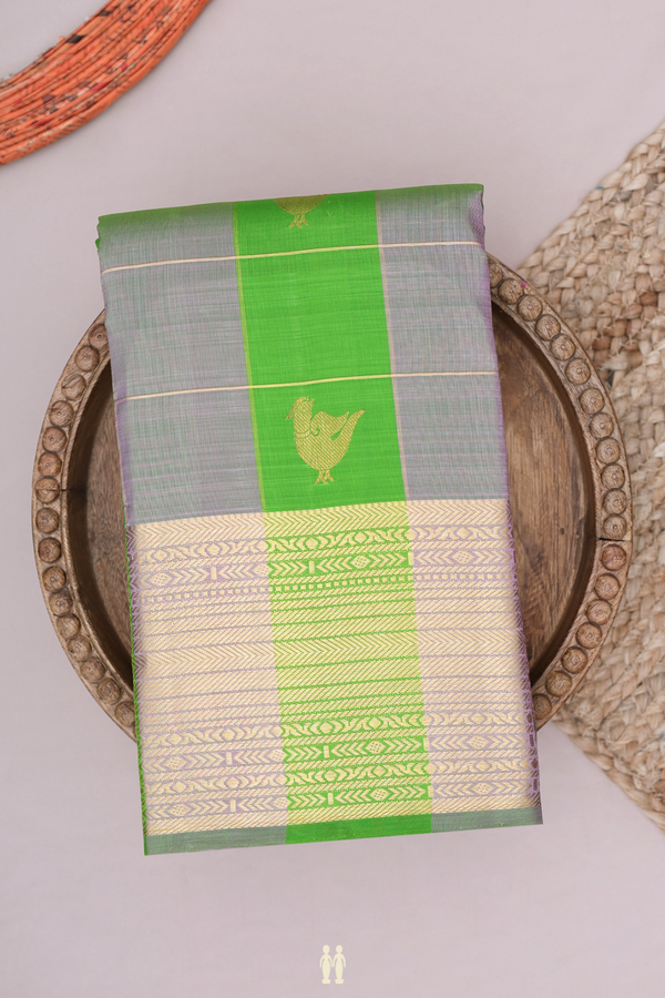 Kanchipuram Silk Saree Dual Tone And Green With Checks Design