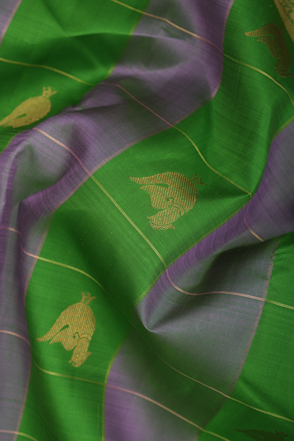 Kanchipuram Silk Saree Dual Tone And Green With Checks Design