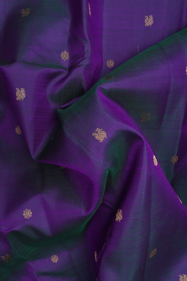 Kanchipuram Silk Saree Dual Tone With Peacock Floral Buttas