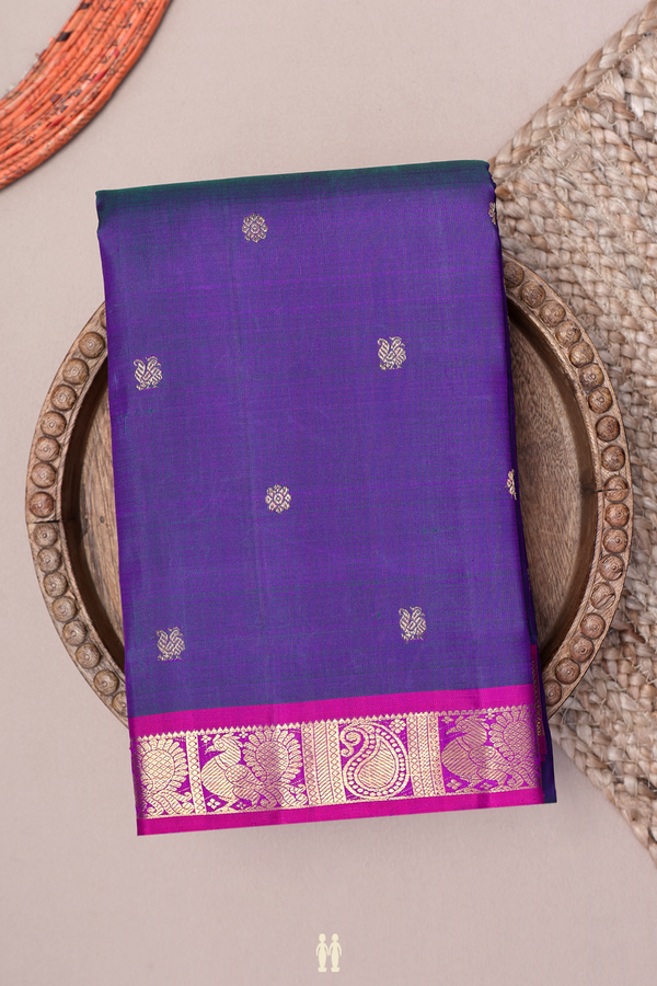 Kanchipuram Silk Saree Dual Tone With Peacock Floral Buttas