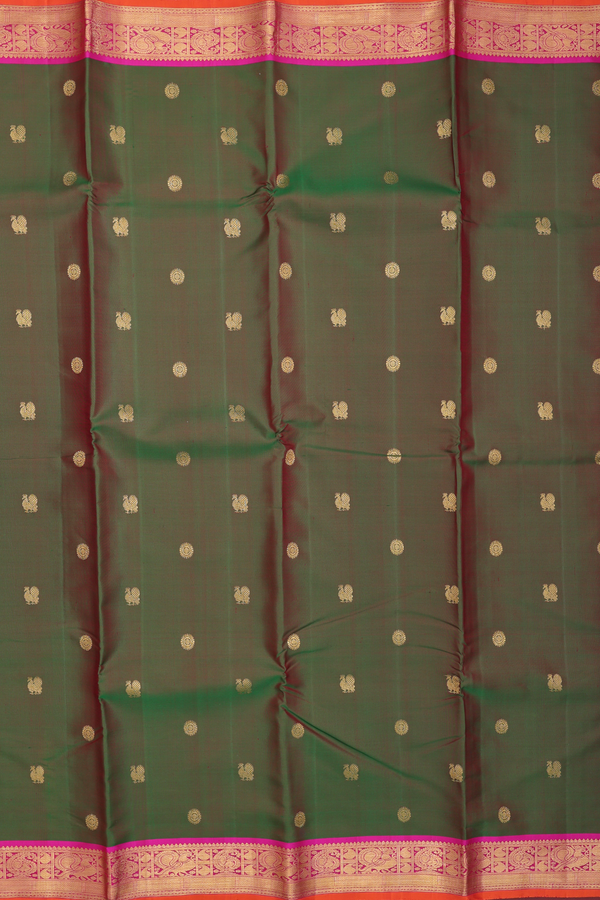 Kanchipuram Silk Saree Dual Tone With Peacock Chakram Buttas