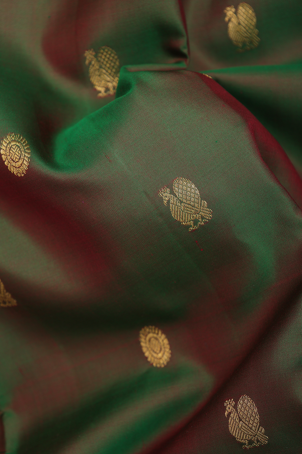 Kanchipuram Silk Saree Dual Tone With Peacock Chakram Buttas
