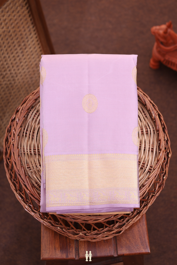 Kanchipuram Silk Saree Dusty Lavender Along Stripes With Buttas