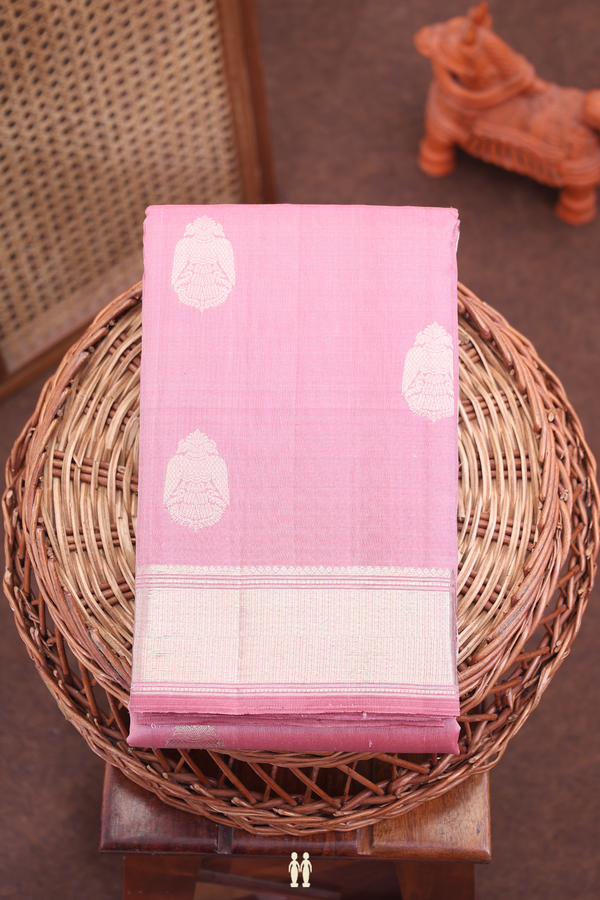 Kanchipuram Silk Saree Dusty Pink With Iruthalai Pakshi Buttas