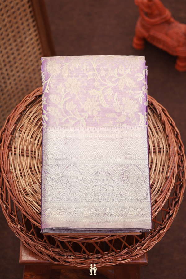 Kanchipuram Silk Saree Dusty Violet Tissue With Floral Design