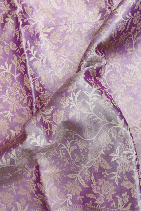 Kanchipuram Silk Saree Dusty Violet Tissue With Floral Design