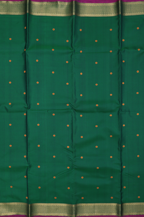 Kanchipuram Silk Saree Emerald Green With Threadwork Buttis