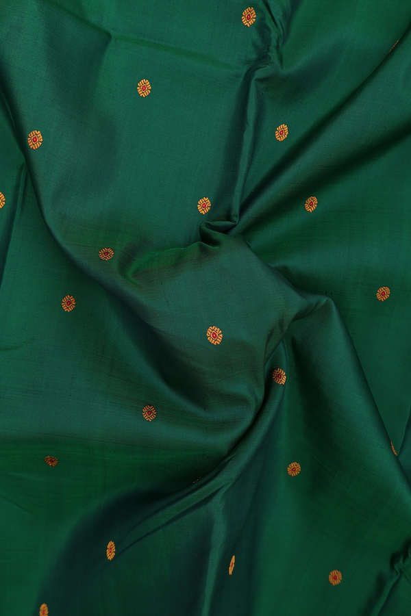 Kanchipuram Silk Saree Emerald Green With Threadwork Buttis