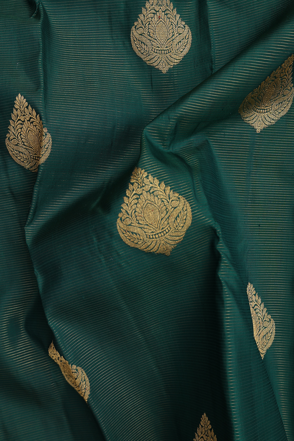 Kanchipuram Silk Saree Forest Green Along Stripes With Buttas