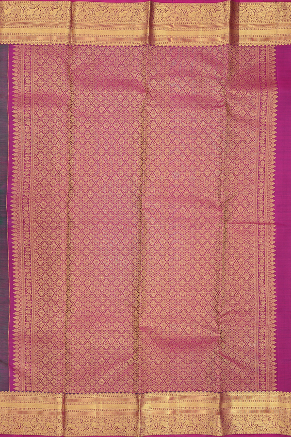 Kanchipuram Silk Saree Forest Green With Stripes Along Buttas