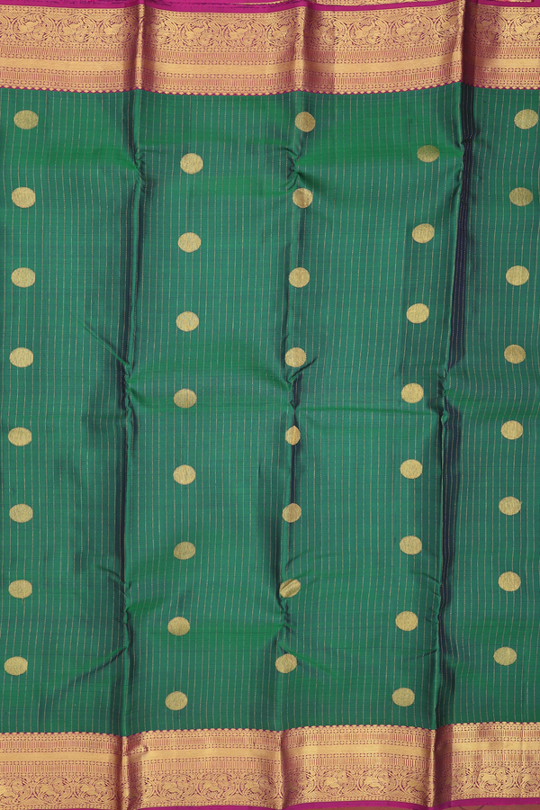 Kanchipuram Silk Saree Forest Green With Stripes Along Buttas