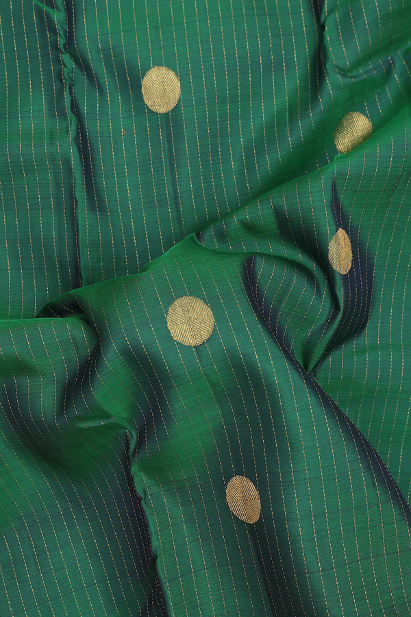 Kanchipuram Silk Saree Forest Green With Stripes Along Buttas