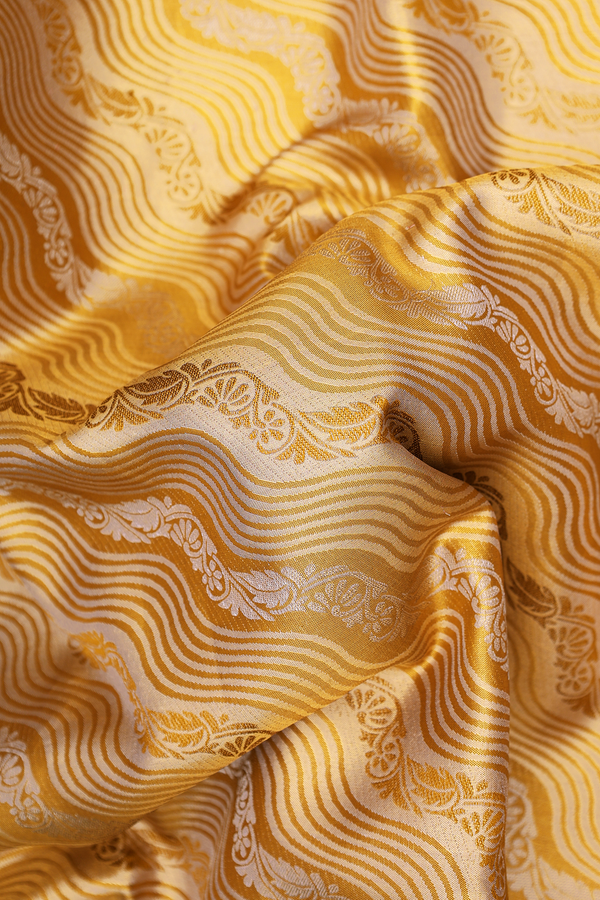 Kanchipuram Silk Saree Golden Brown Tissue With Chevron Design