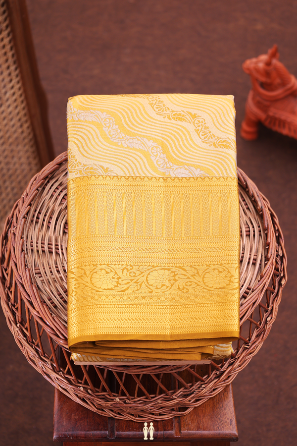 Kanchipuram Silk Saree Golden Brown Tissue With Chevron Design