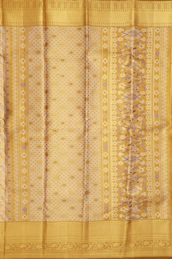 Kanchipuram Silk Saree Golden Brown Tissue With Chevron Design