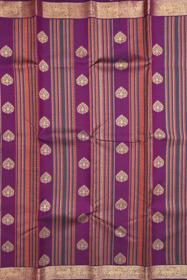 Kanchipuram Silk Saree Grape Purple With Stripes Along Buttas