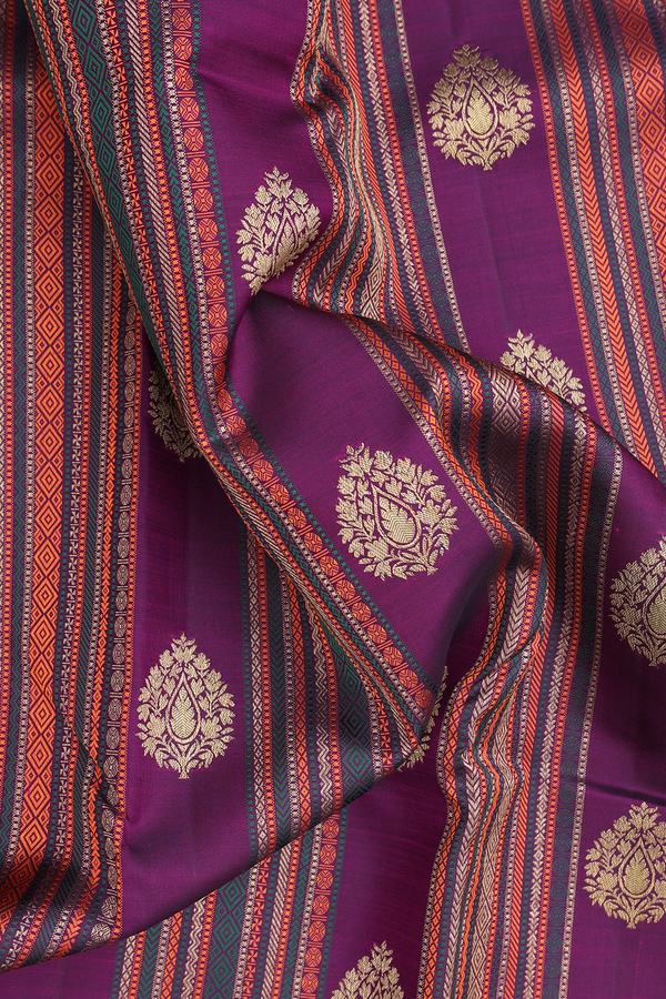 Kanchipuram Silk Saree Grape Purple With Stripes Along Buttas
