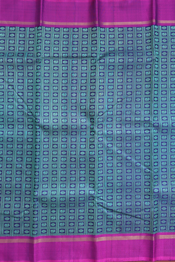 Kanchipuram Silk Saree Green And Blue With Jacquard Pattern