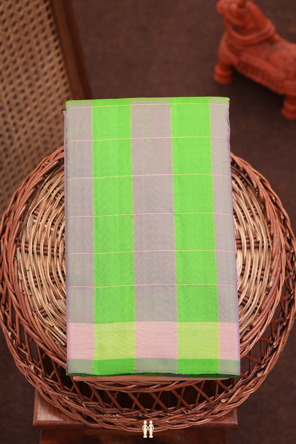 Kanchipuram Silk Saree Green And Dual Tone With Checks  Design