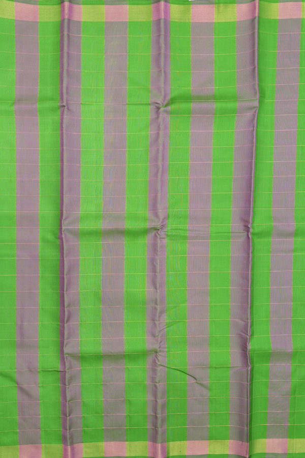 Kanchipuram Silk Saree Green And Dual Tone With Checks  Design