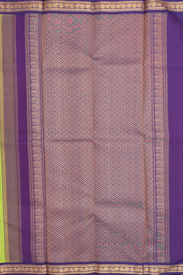 Kanchipuram Silk Saree Green And Yellow With Checks Design