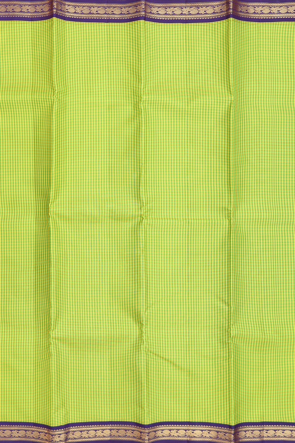 Kanchipuram Silk Saree Green And Yellow With Checks Design