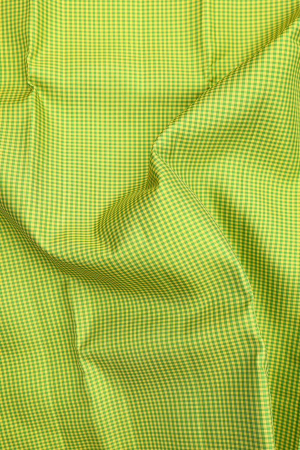 Kanchipuram Silk Saree Green And Yellow With Checks Design
