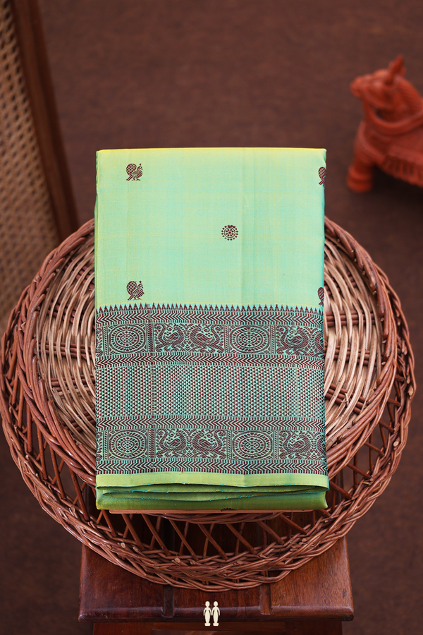 Kanchipuram Silk Saree Green With Peacock Buttas