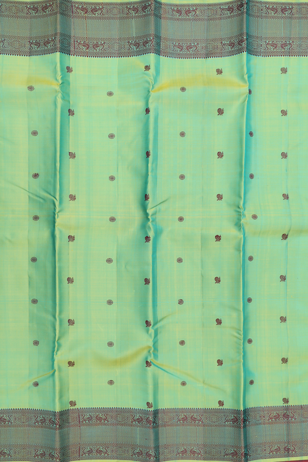 Kanchipuram Silk Saree Green With Peacock Buttas