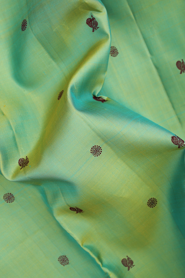 Kanchipuram Silk Saree Green With Peacock Buttas