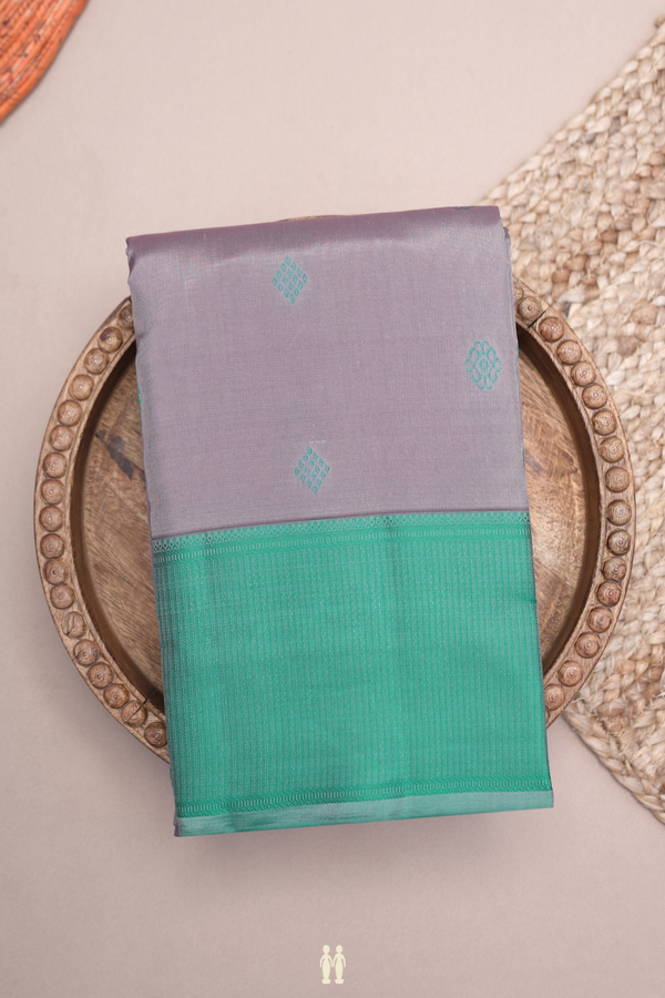 Kanchipuram Silk Saree Greyish Brown With Threadwork Buttas