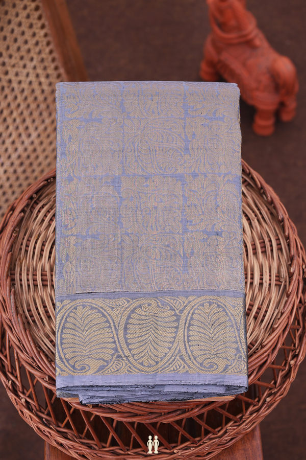 Kanchipuram Silk Saree In Aegean Blue With Brocade Design