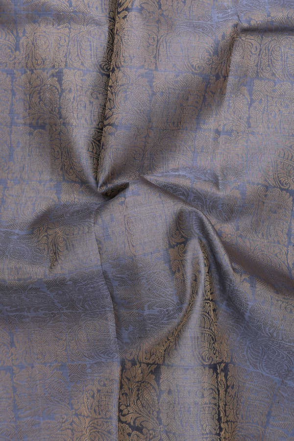 Kanchipuram Silk Saree In Aegean Blue With Brocade Design