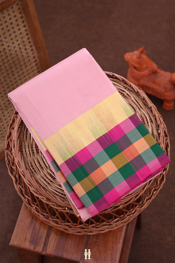 Kanchipuram Silk Saree In Baby Pink With Checks Border