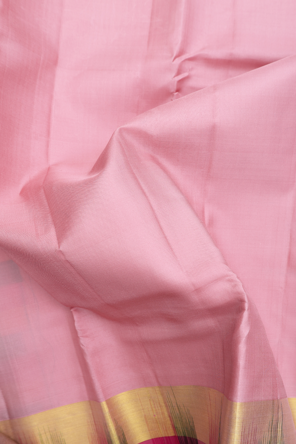 Kanchipuram Silk Saree In Baby Pink With Checks Border
