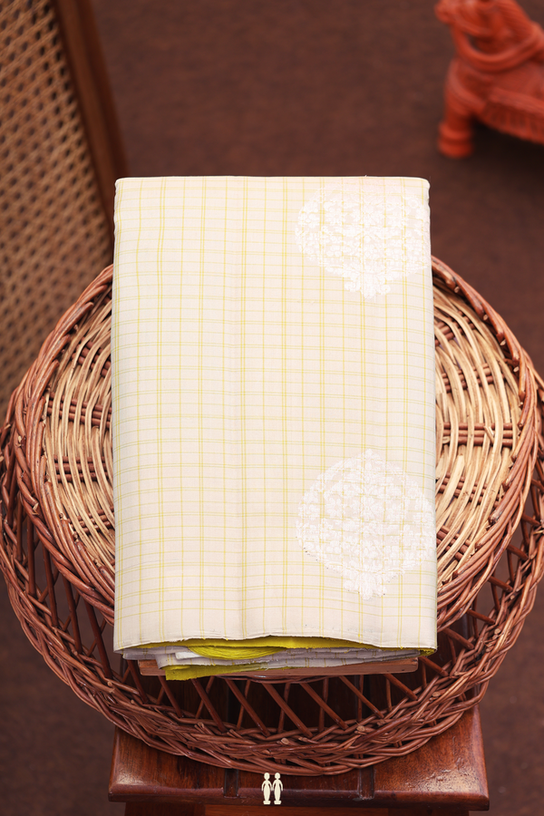 Kanchipuram Silk Saree In Beige Along Checks With Motifs