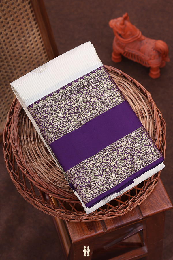Kanchipuram Silk Saree In Beige Along Stripes With Buttas