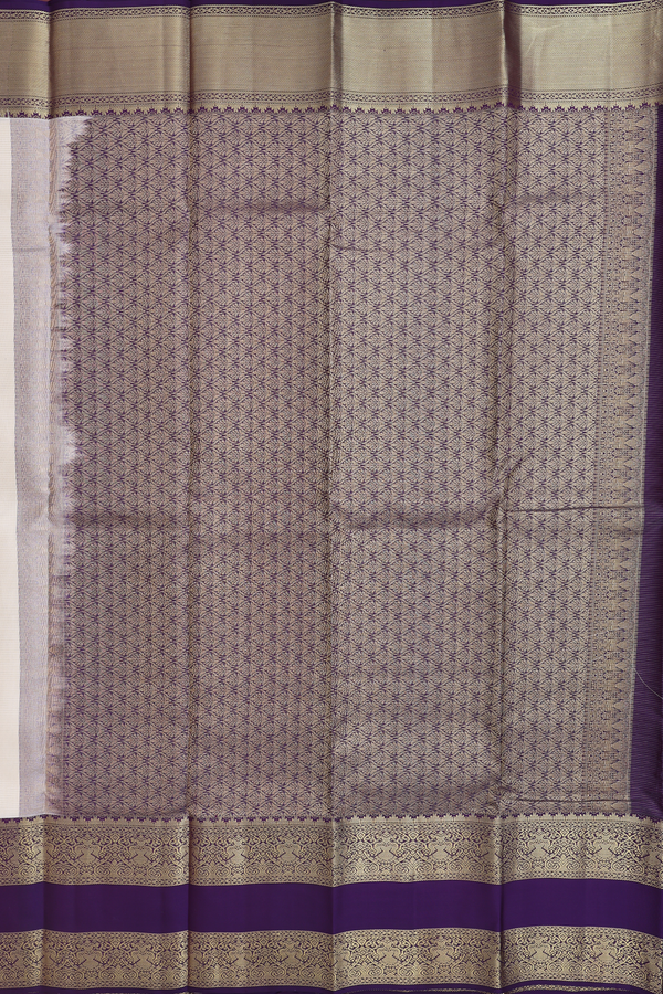 Kanchipuram Silk Saree In Beige Along Stripes With Buttas