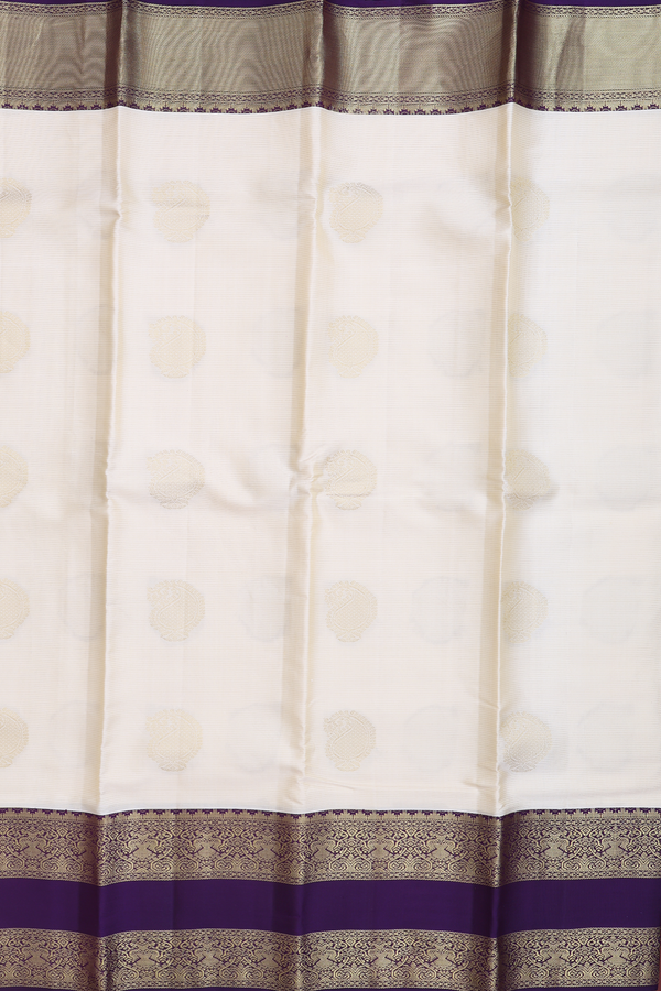 Kanchipuram Silk Saree In Beige Along Stripes With Buttas
