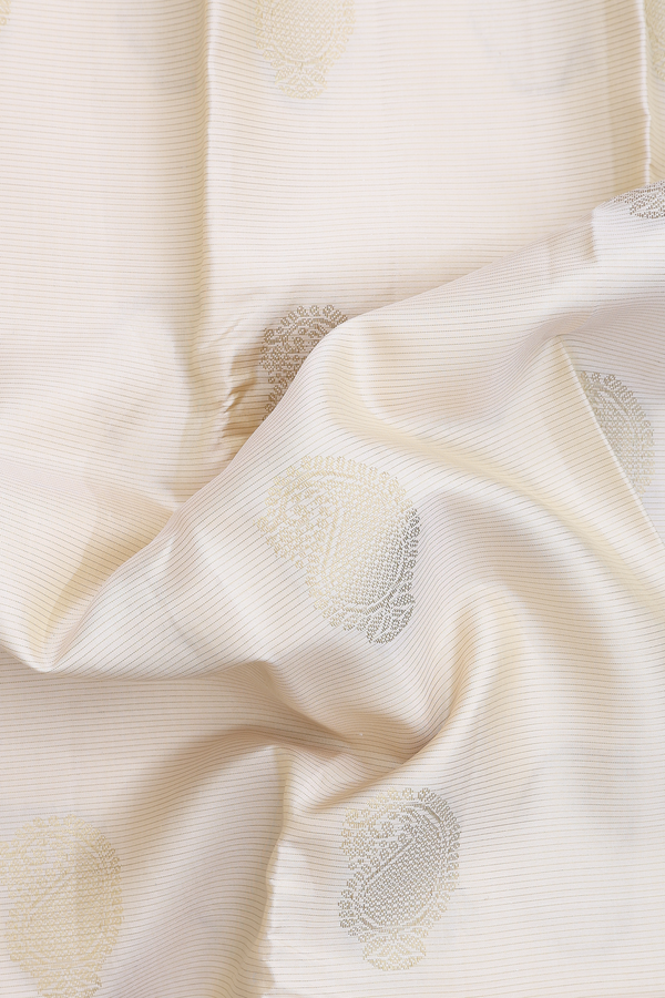 Kanchipuram Silk Saree In Beige Along Stripes With Buttas
