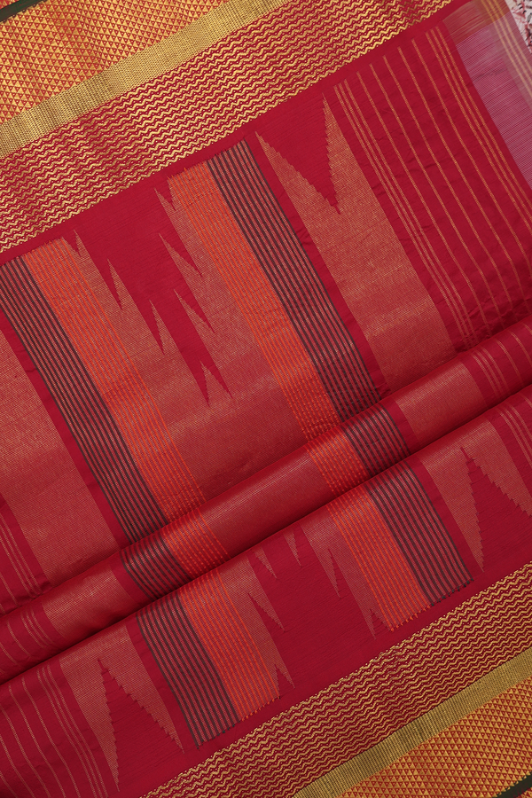 Kanchipuram Silk Saree In Beige And Red With Printed Design