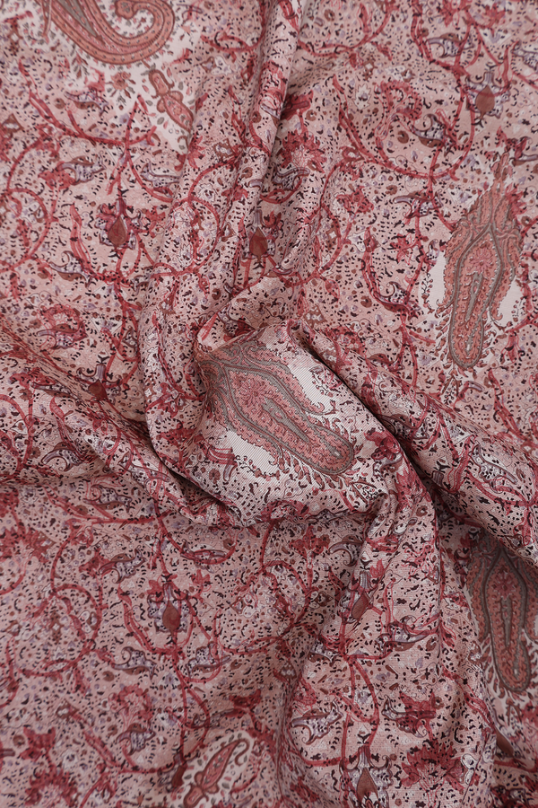 Kanchipuram Silk Saree In Beige And Red With Printed Design