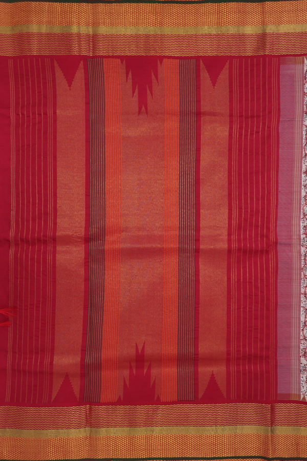 Kanchipuram Silk Saree In Beige And Red With Printed Design