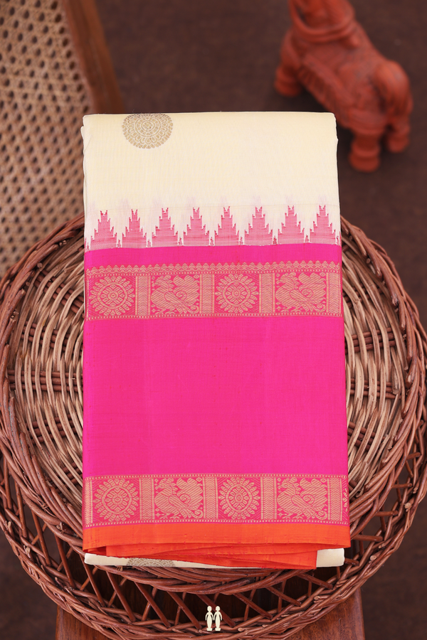 Kanchipuram Silk Saree In Beige With Chakram Buttas