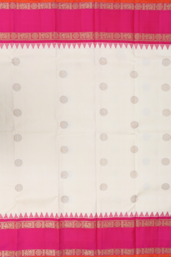 Kanchipuram Silk Saree In Beige With Chakram Buttas