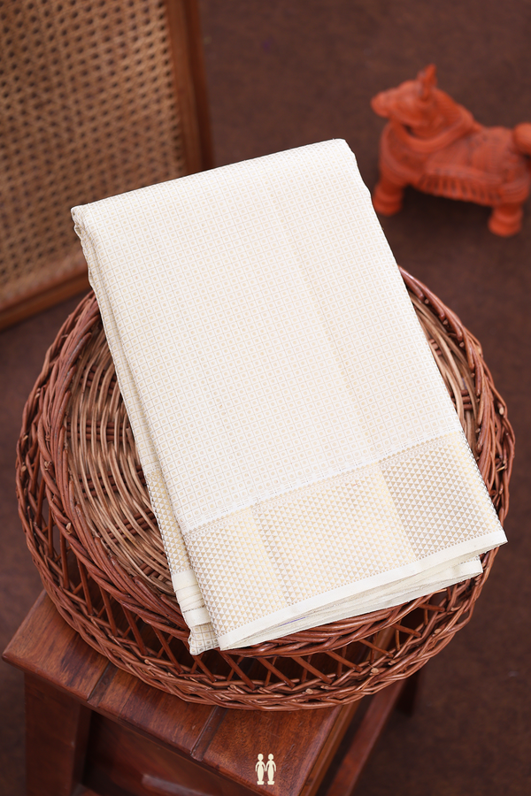 Kanchipuram Silk Saree In Beige With Checks Design