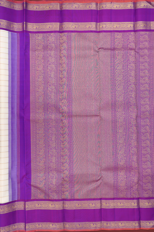 Kanchipuram Silk Saree In Beige With Checks Design