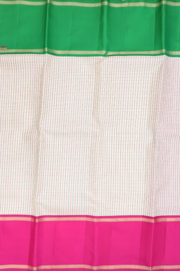 Kanchipuram Silk Saree In Beige With Checks Design